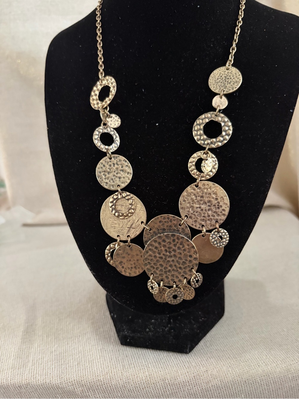 Hammered Disc Statement Necklace - Gold Tone